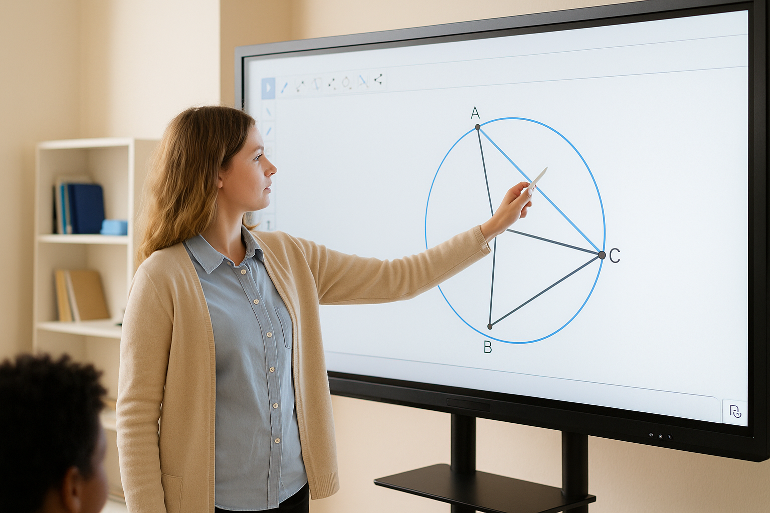 Interactive Tablet group: dynamic geometric tools are invoked, and the students drag and drop the graph vertices to observe the law of change of the angles, and complete 8 interactive exercises;