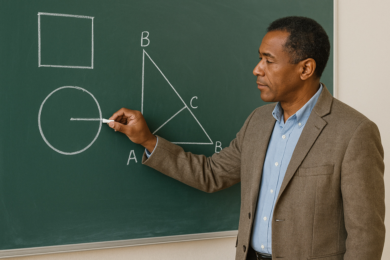Traditional group (using the blackboard): the teacher draws geometrical shapes with chalk, and completes only 3 sample explanations in 20 minutes;